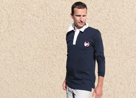 Polo navy à manches longues, col chemise